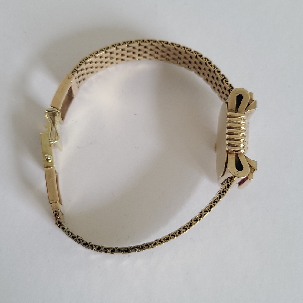 Antique 14K Yellow Gold Custom 17 Jewel Luxury Diamond Ruby Wind Up Manual Watch - Picture 8 of 16
